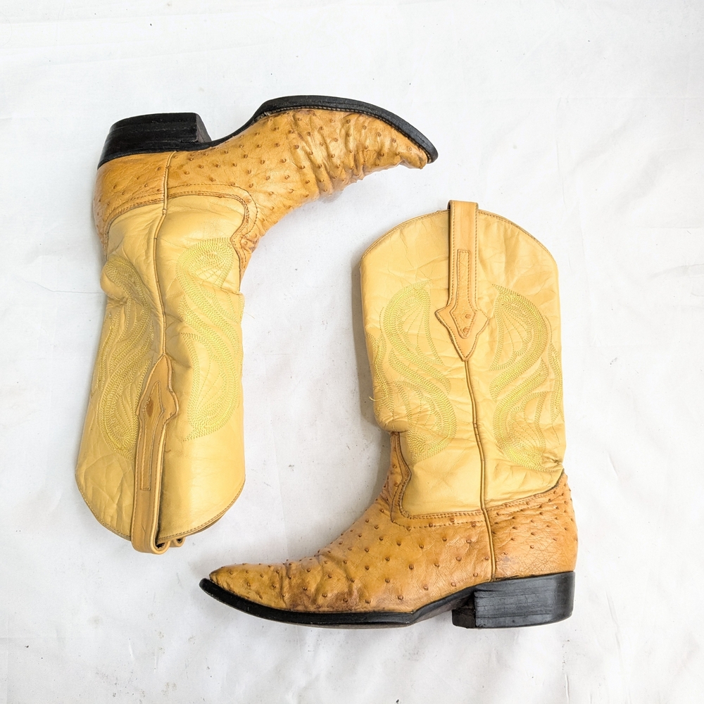 Zannithas Cowboy Boots Yellow Ostrich Leather Men 7.5 27.5 Mexico